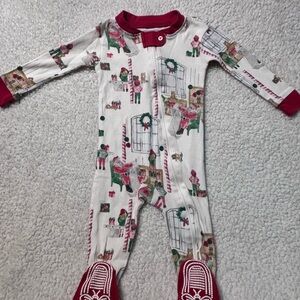 Burt's Bees Cream One-Piece Footie with Red & Green Holiday Print